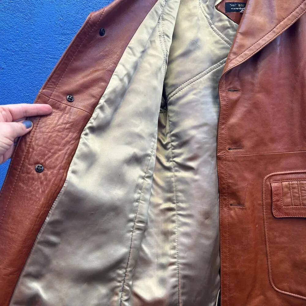 vintage 70s cortefiel brown leather jacket